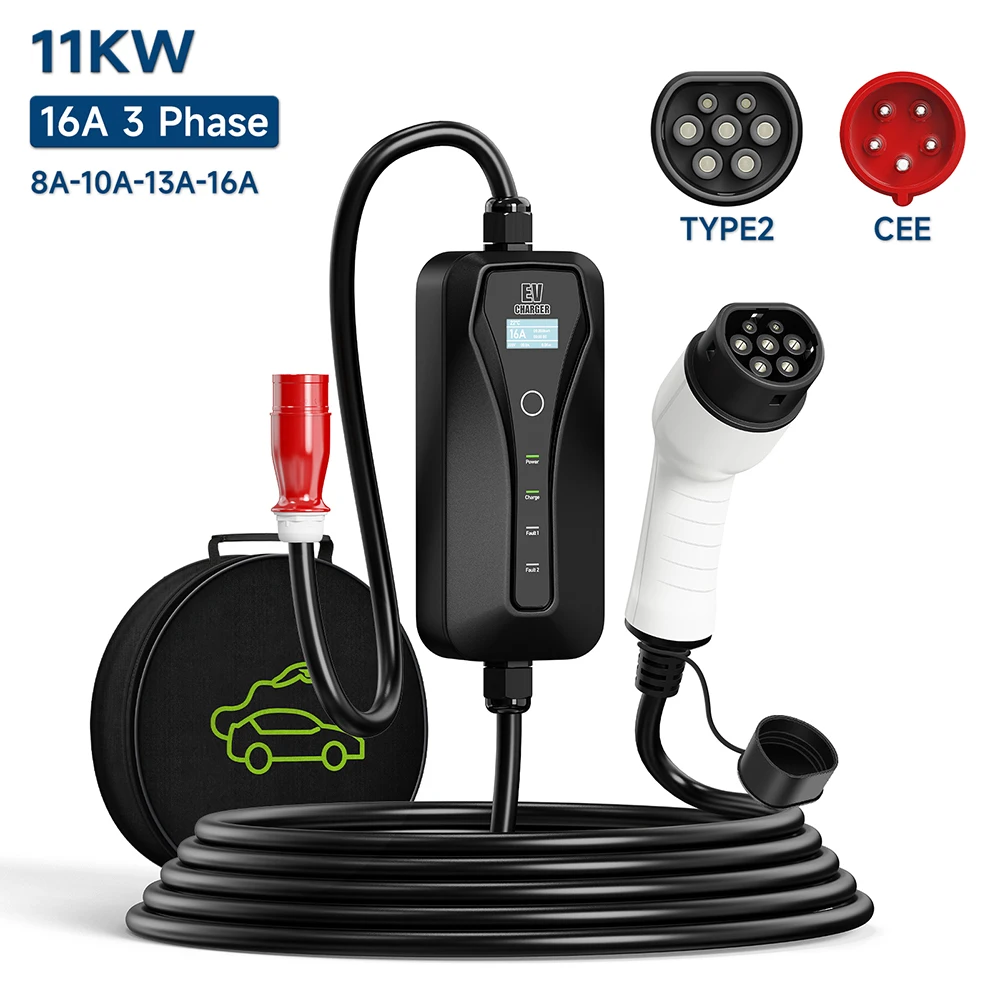 Type 2 Portable Ev Charger 11Kw Cee - 11KW 16A شاحن سيارات كهربائية نوع